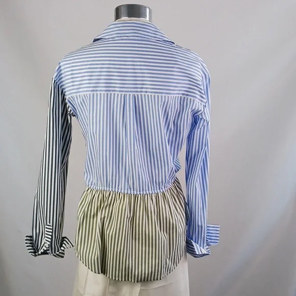Veronica Beard Blue Striped/Gray Striped Blouse. - Picture 6 of 10